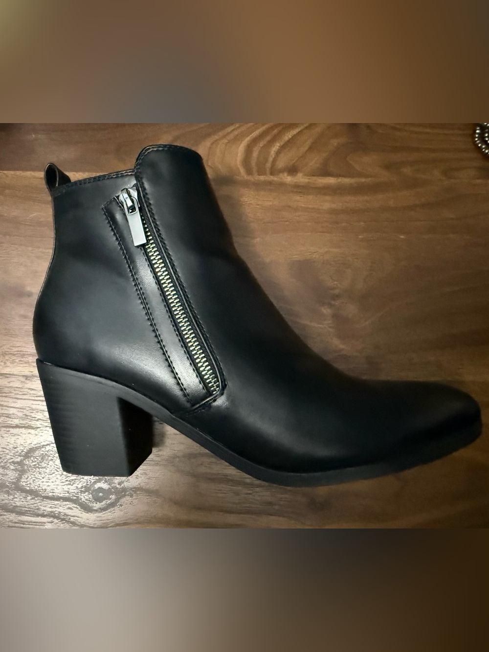 Classic Black Leather Side-Zip Ankle Boot with Block Heel